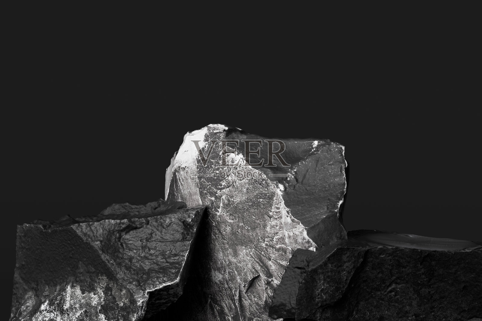 黑色和白色纹理岩石，粗糙的石头块基座，抽象平台深色背景3d渲染照片摄影图片