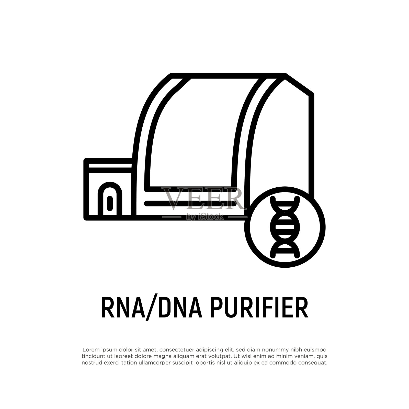RNA或DNA净化器，紧凑的机器人工作站。细线图标。医疗设备。矢量插图。插画图片素材