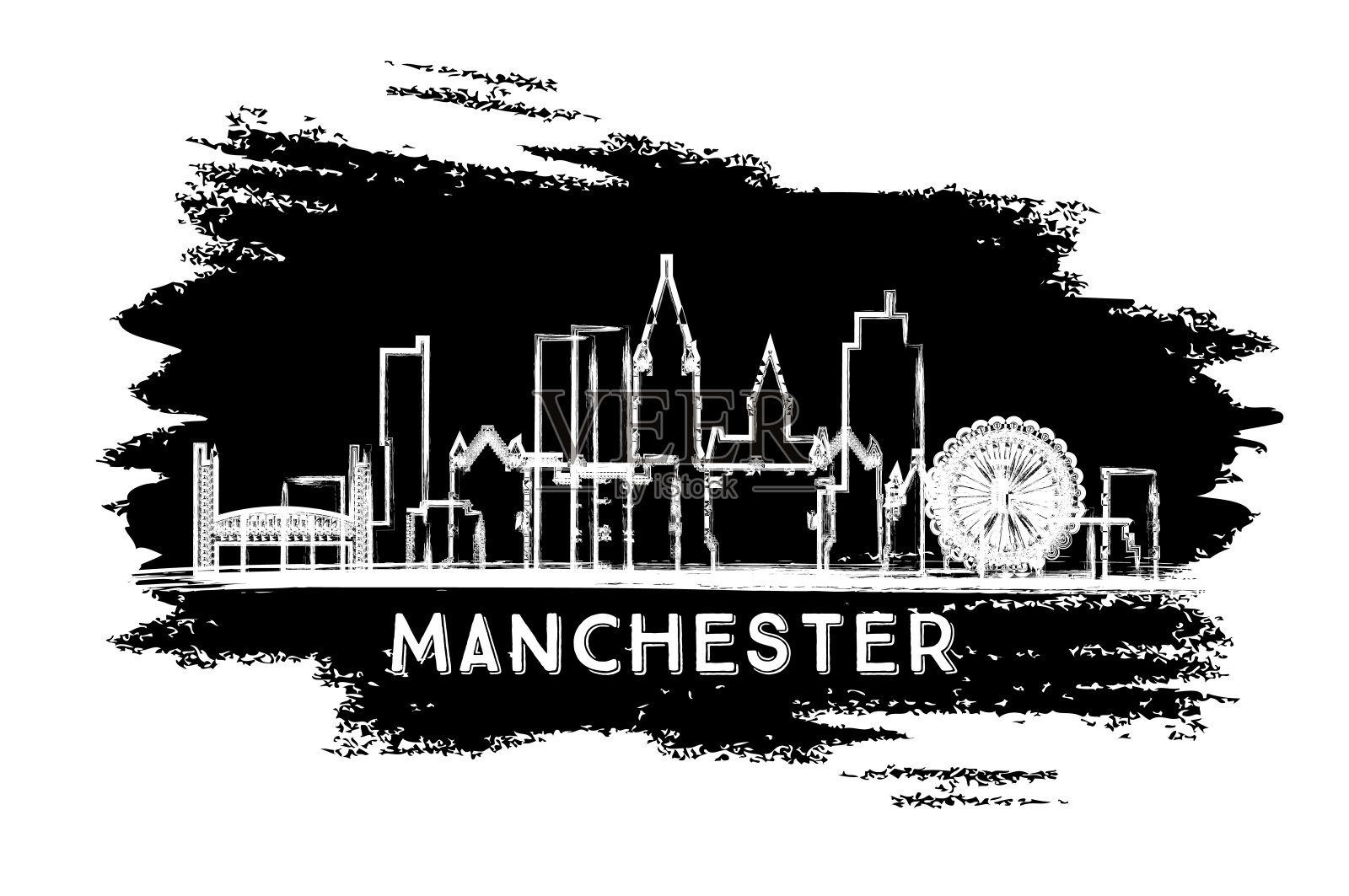 英国曼彻斯特城市轮廓线。手绘草图。插画图片素材
