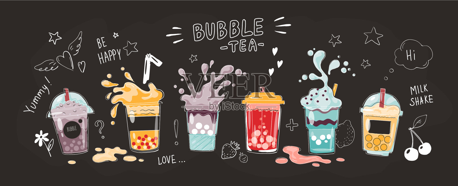 泡泡茶杯卡通手绘海报甜设计模板素材
