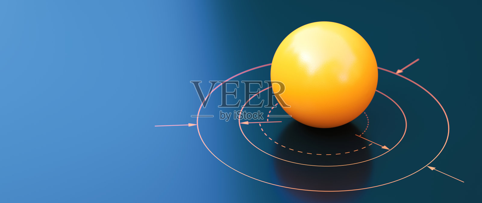 简单的黄色球体放置在坐标图的中心，低角度特写组成照片摄影图片