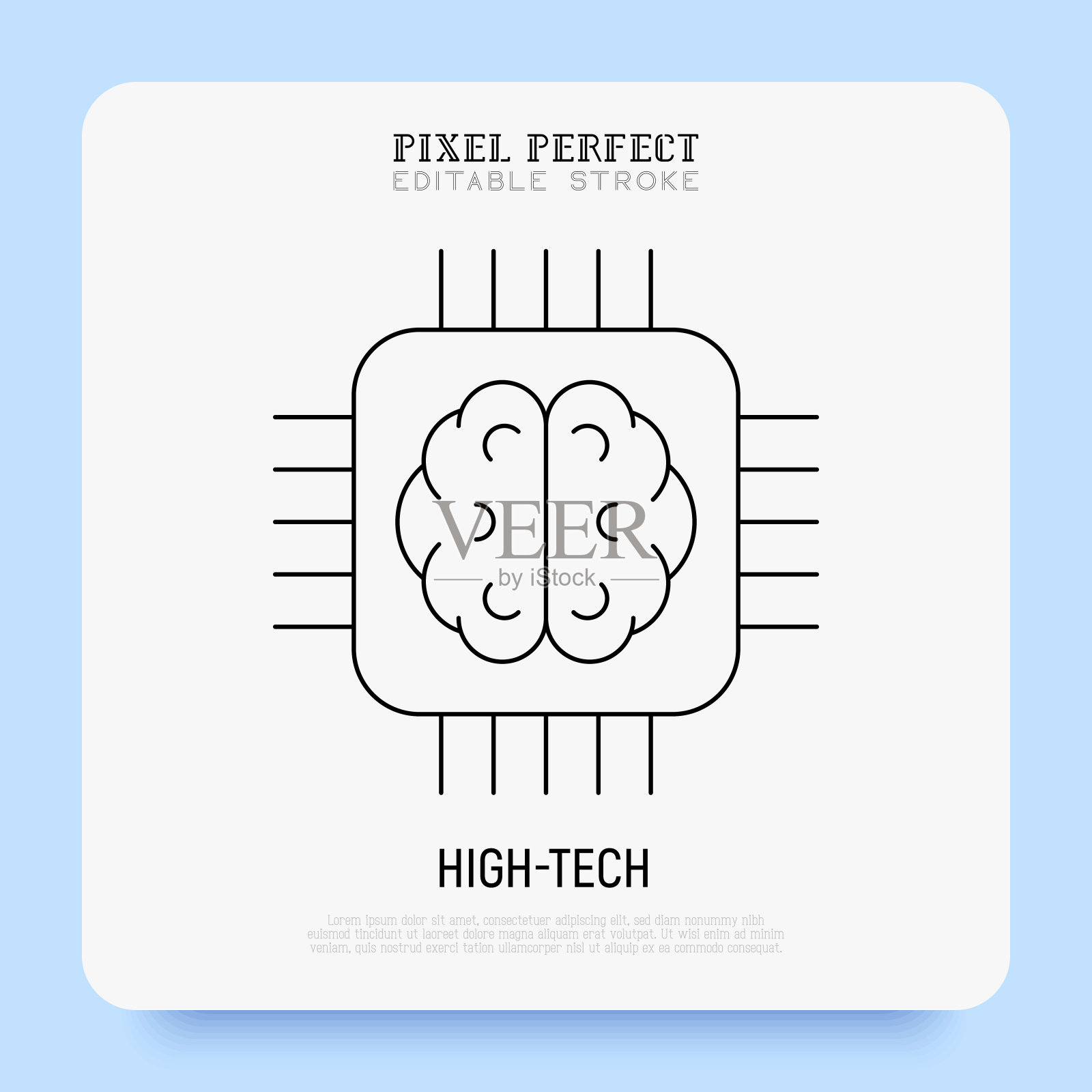 高科技细线图标。大脑芯片。人工智能。像素完美，可编辑的笔触。矢量插图。插画图片素材