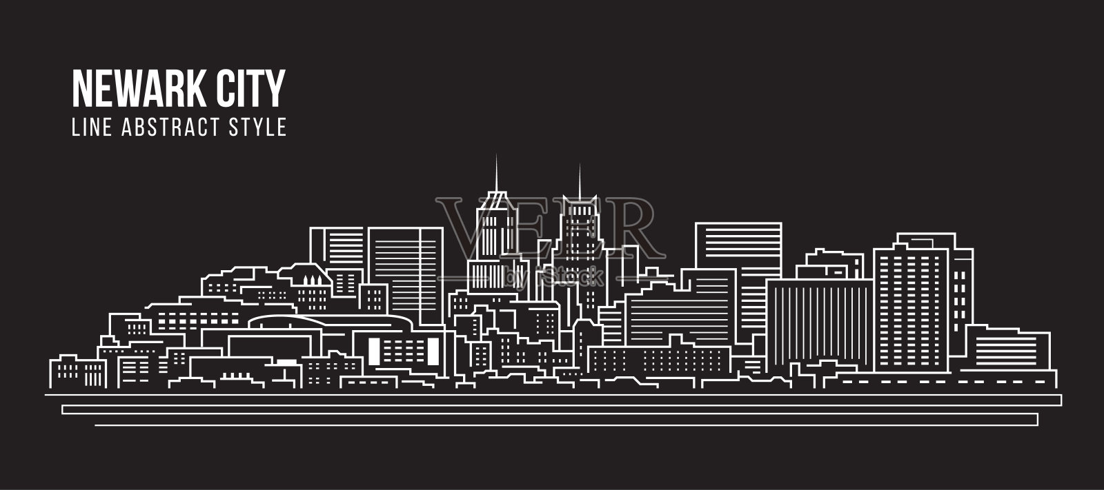 城市景观建筑线条艺术矢量插图设计-纽瓦克市插画图片素材