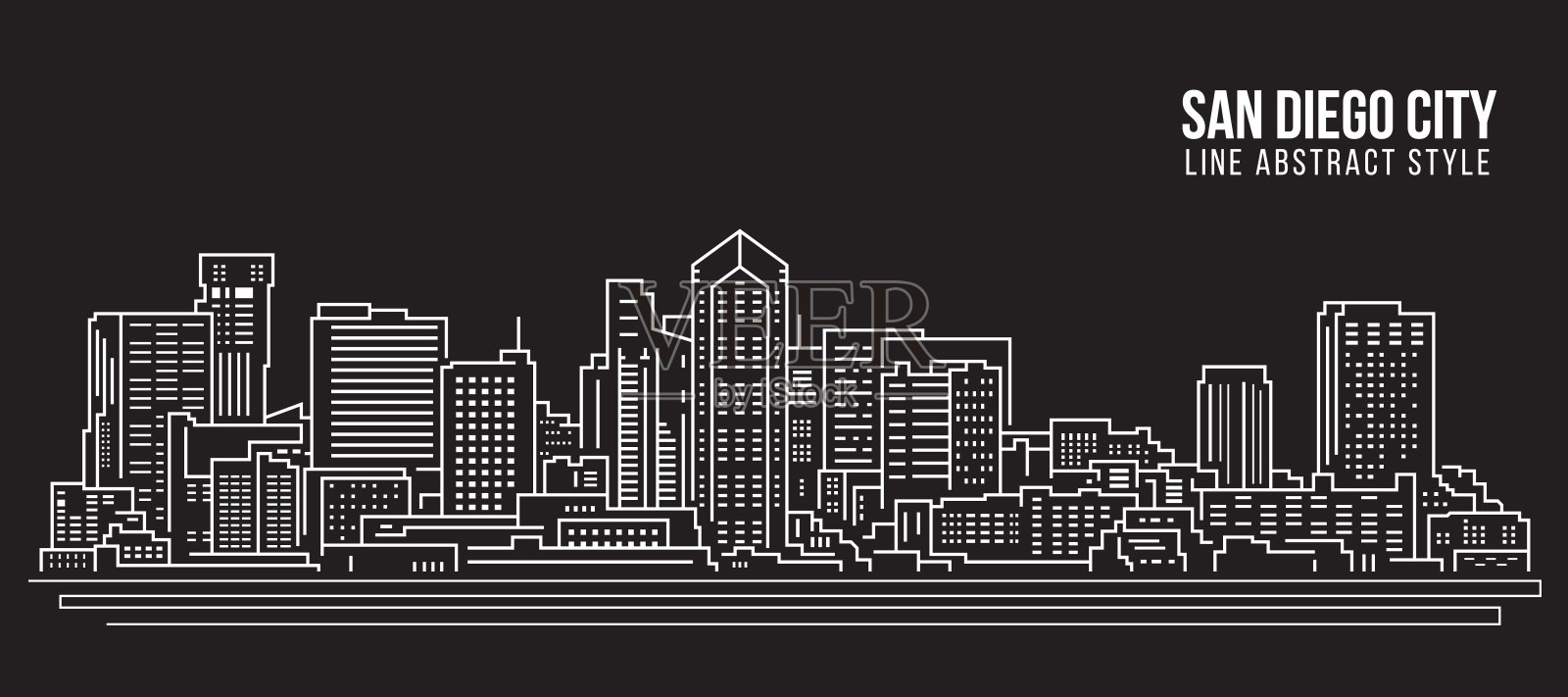 城市景观建筑线艺术矢量插图设计-圣迭戈城市插画图片素材
