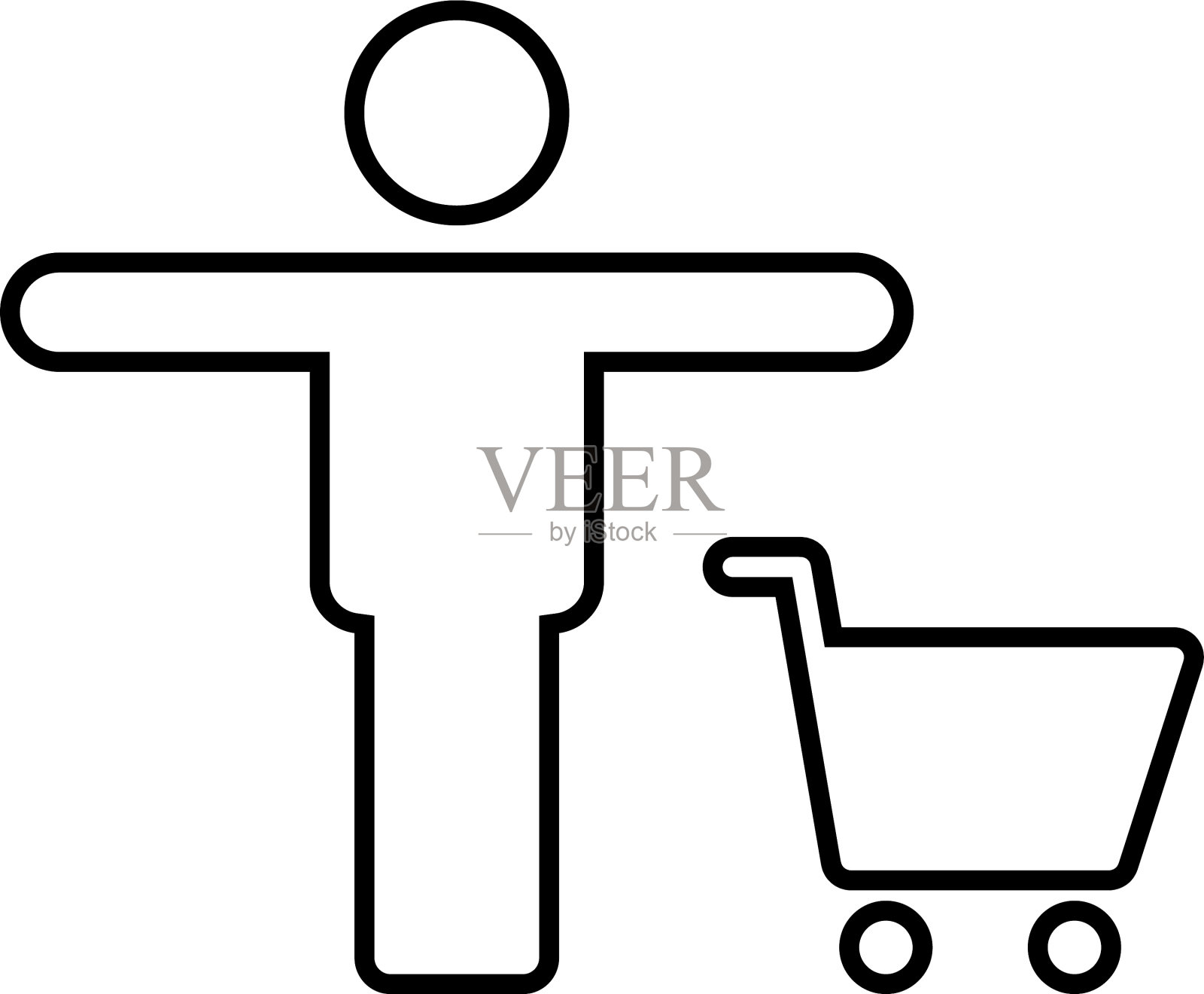 购物图标男性与购物车轮廓图标素材