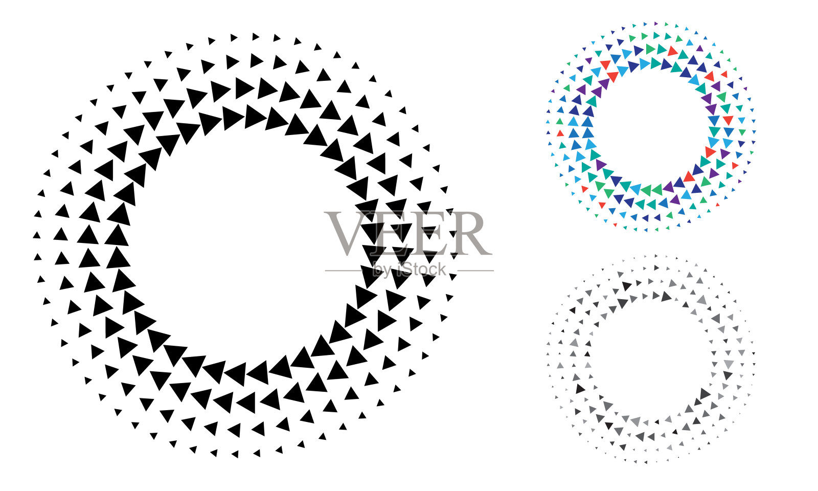 带圆的抽象背景。半色调圆与三角形作为图标或标志。插画图片素材