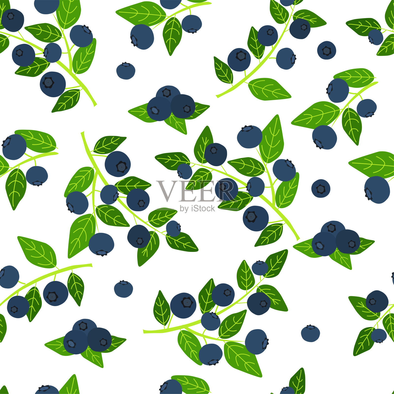 天然新鲜有机森林蓝莓无缝模式插画图片素材