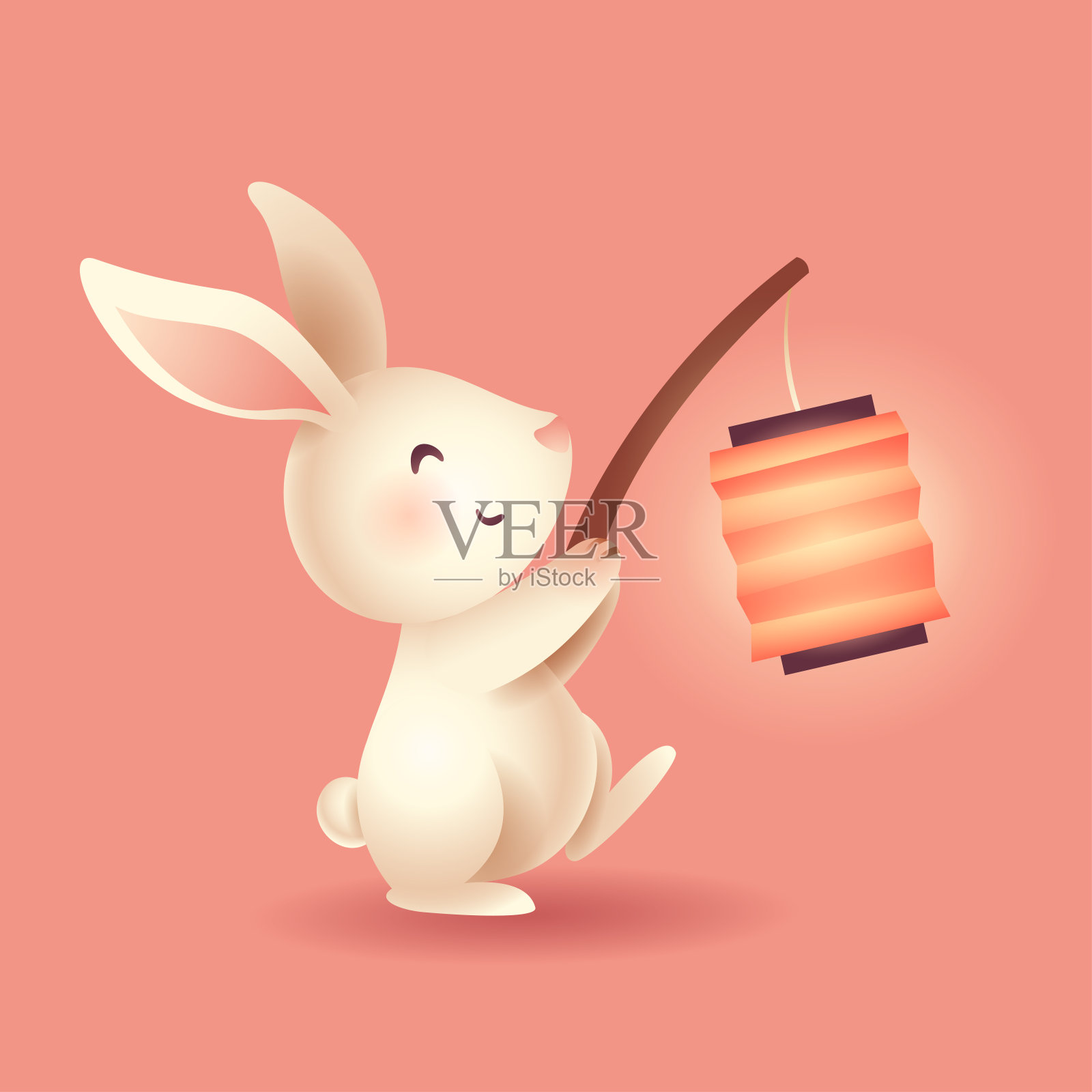 中秋节。可爱的兔子举着中国东方灯笼。插画图片素材