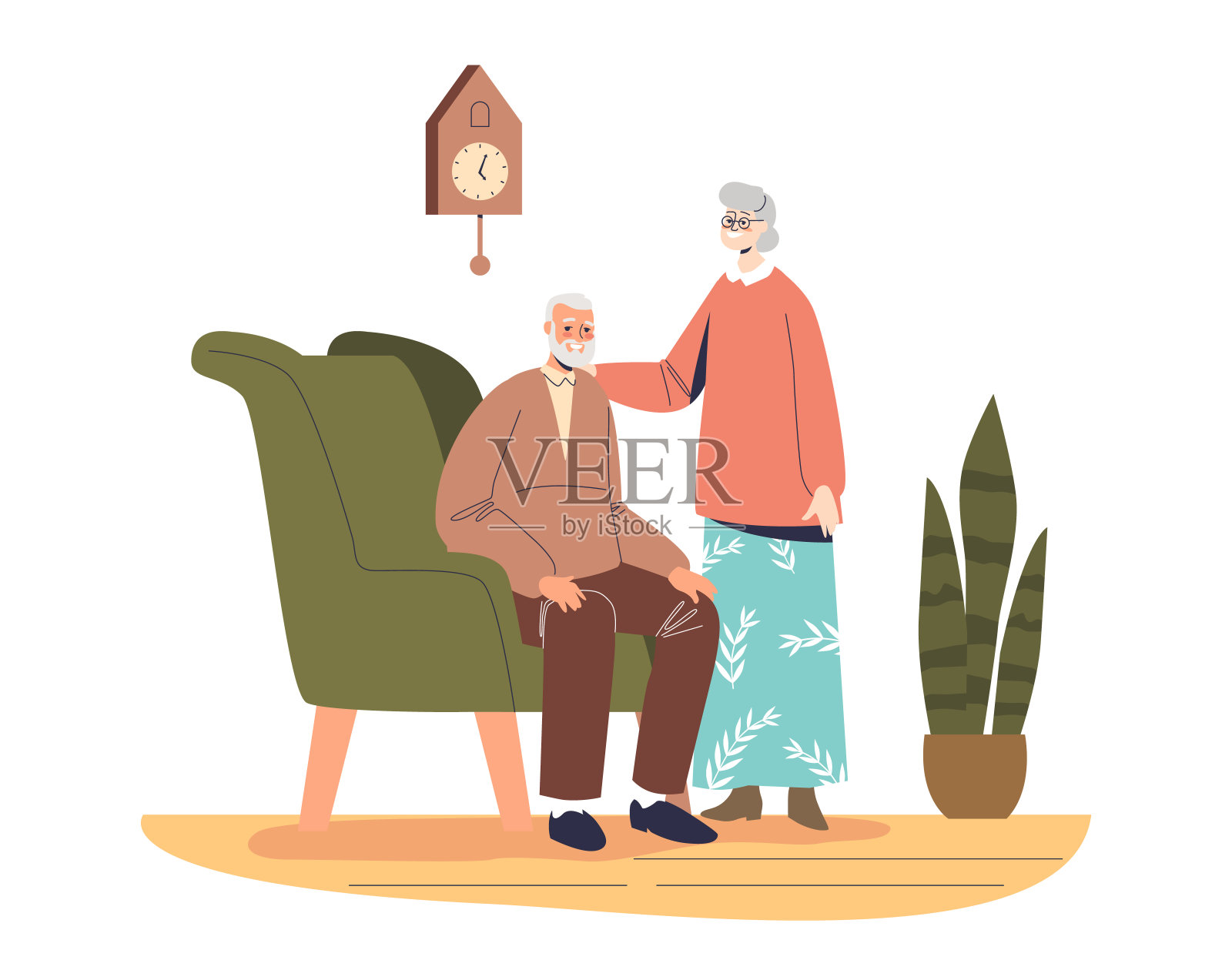 老男人和老女人在家幸福的已婚夫妇。年长的祖父母家庭聚会设计元素图片