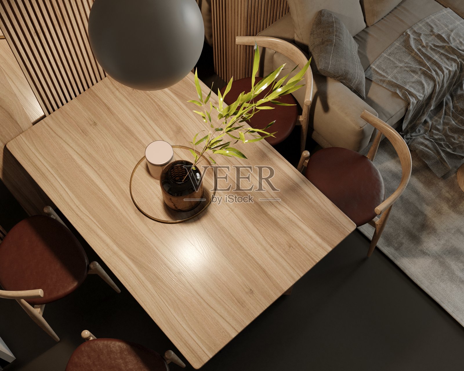 3D渲染的餐桌视图从顶部照片摄影图片