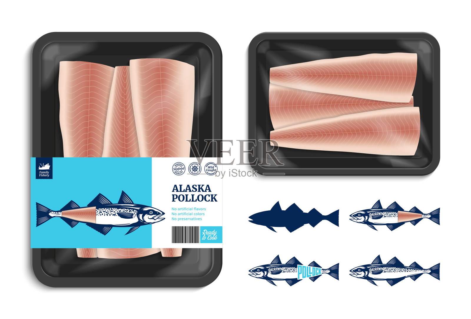矢量阿拉斯加鳕鱼包装插图插画图片素材