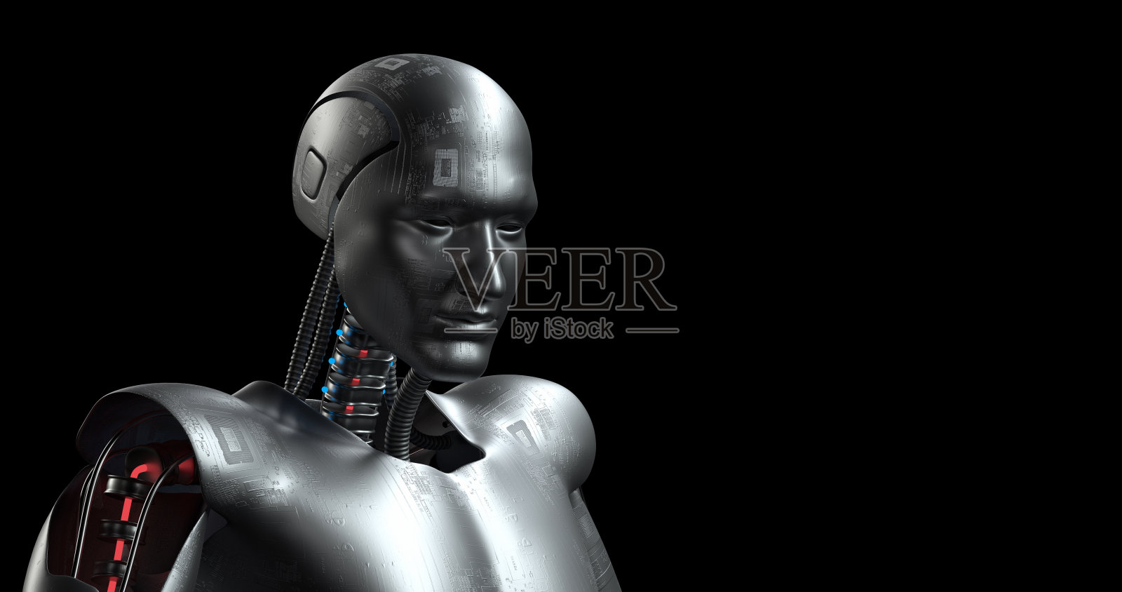 仿生机器人分析与检测。人工智能人形Cyborg。照片摄影图片