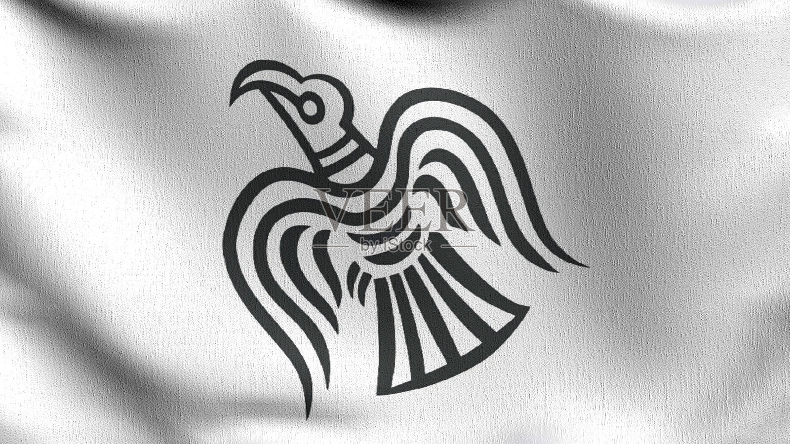 北欧海盗乌鸦旗在风中飘扬。波形标志的三维渲染图照片摄影图片