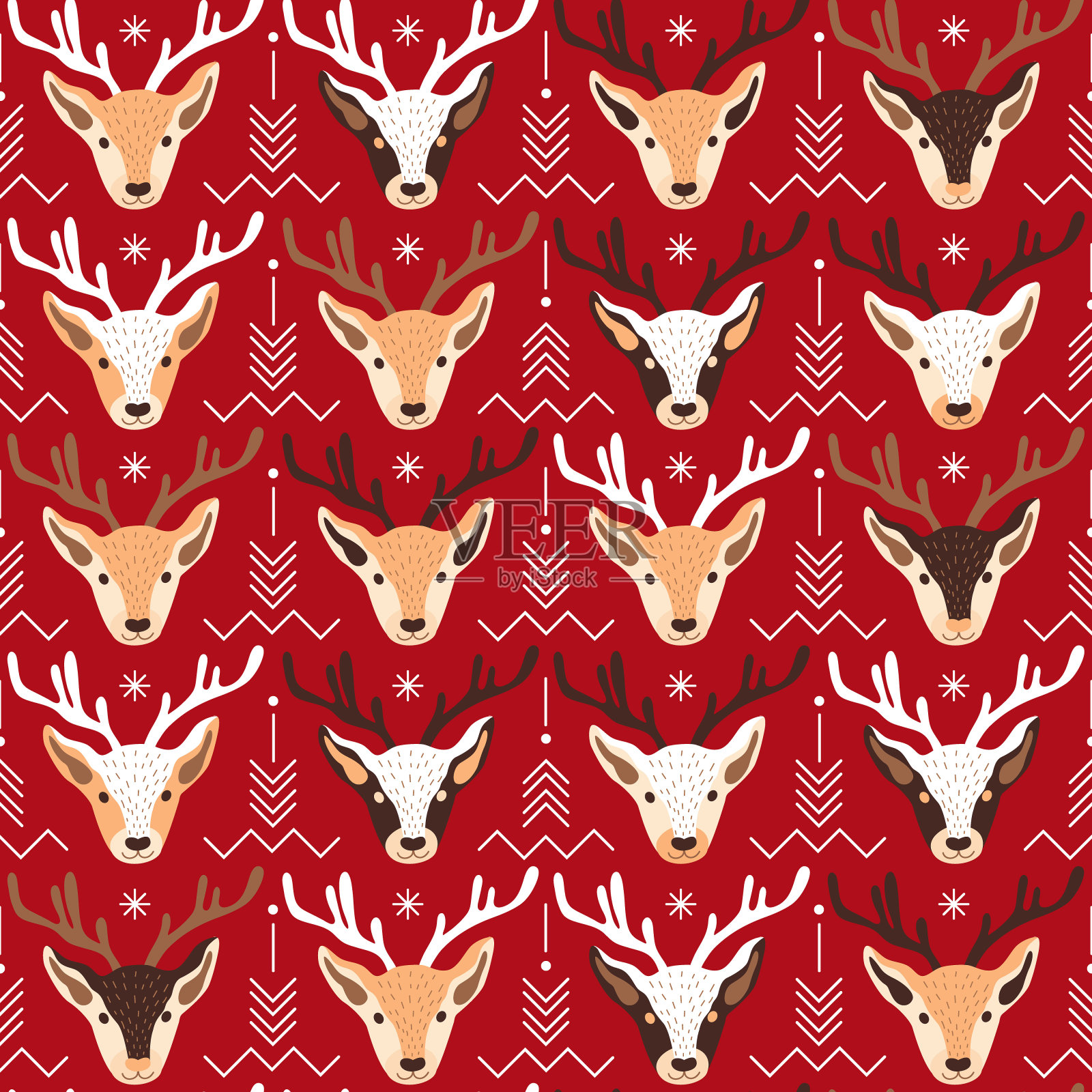 无缝圣诞图案设计与鹿。矢量图插画图片素材
