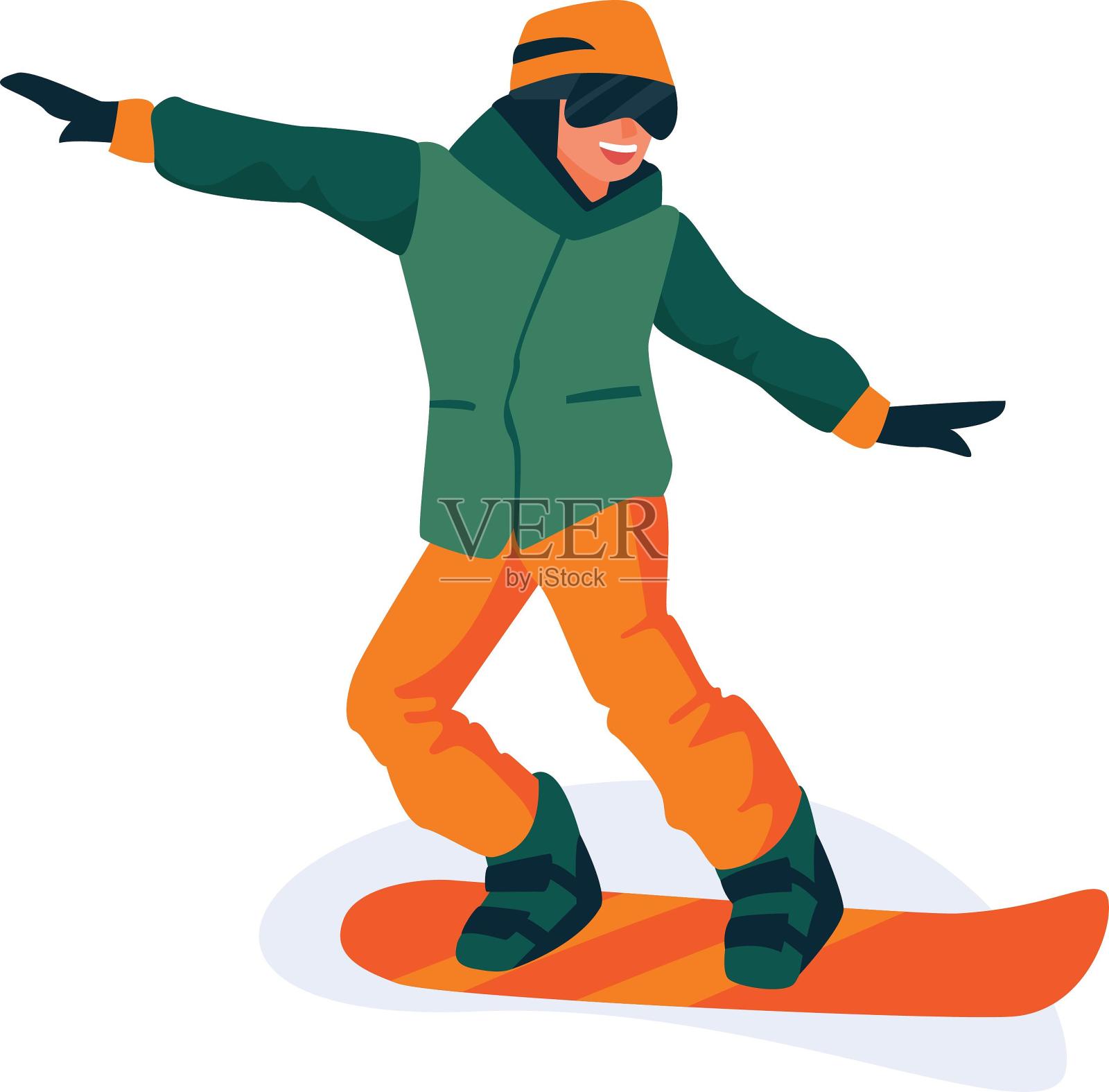 冬天滑雪滑行运动卡通扁平元素设计元素图片