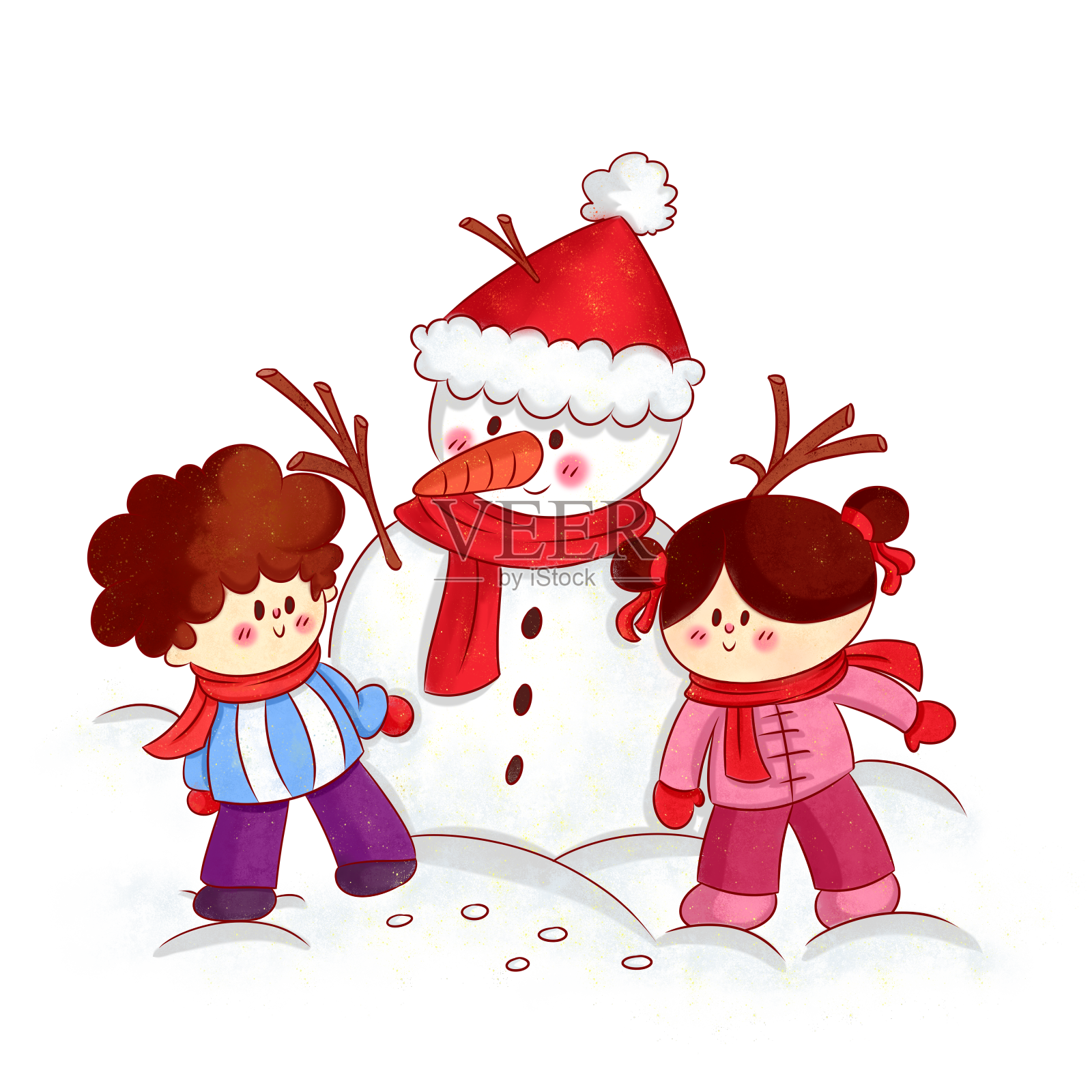 立冬大雪冬天两小孩堆雪人插画设计元素图片