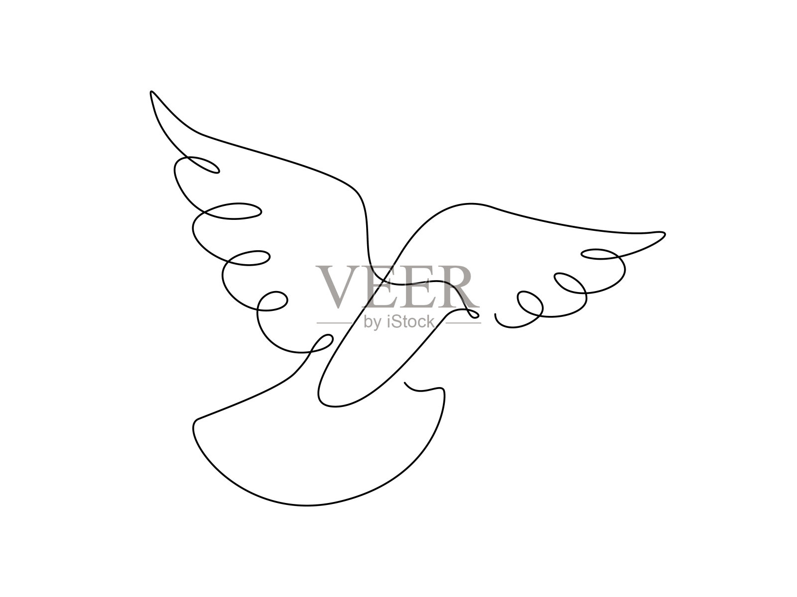一幅连续的鸽子飞翔的线条画鸟以简单的线性风格象征和平与自由
