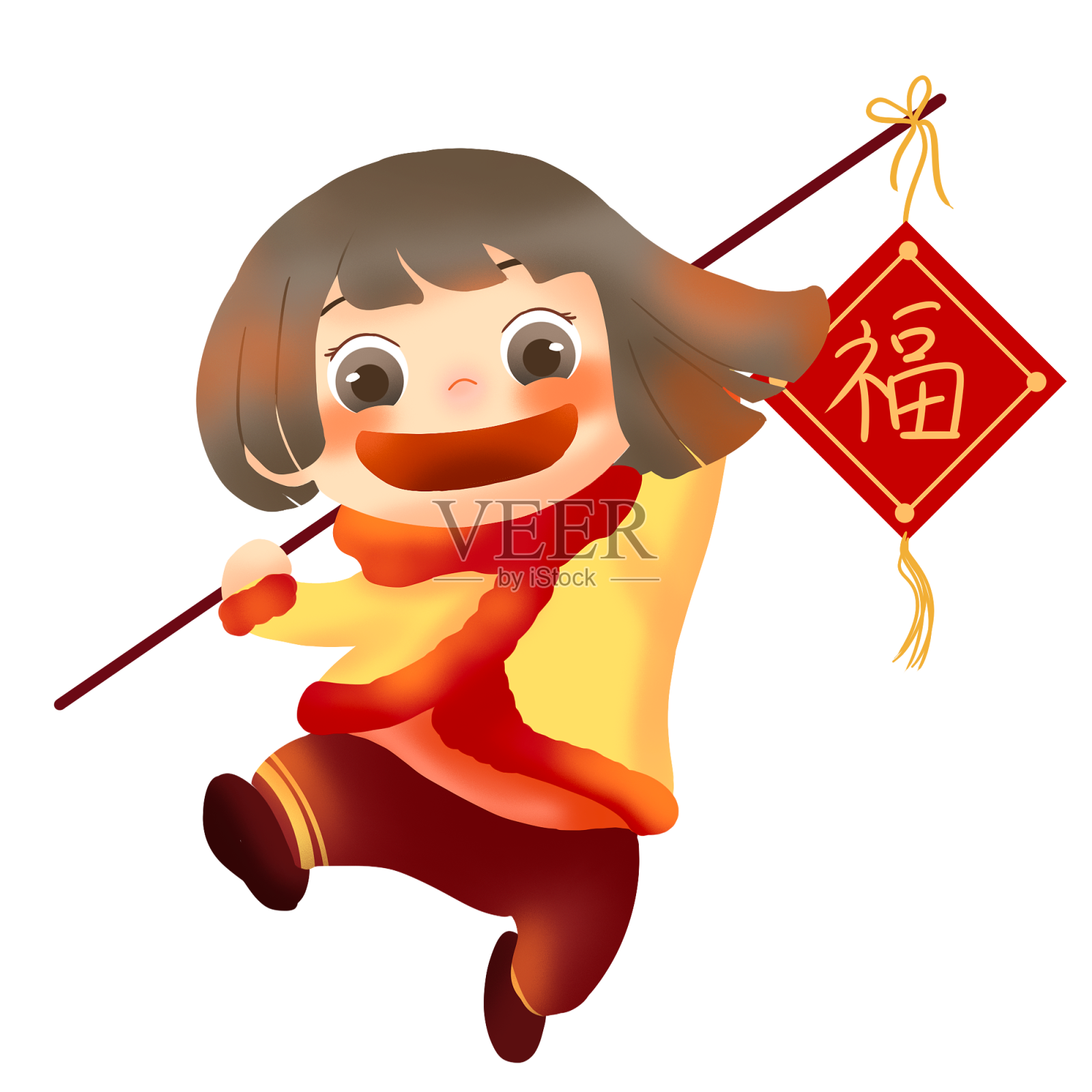 春节儿童福字新年卡通手绘设计元素图片