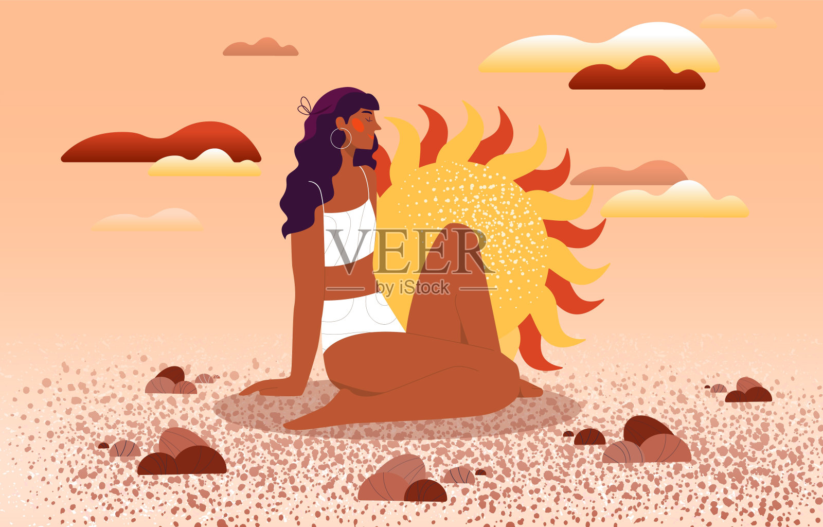 穿着泳衣的女人拥抱太阳的抽象概念插画图片素材