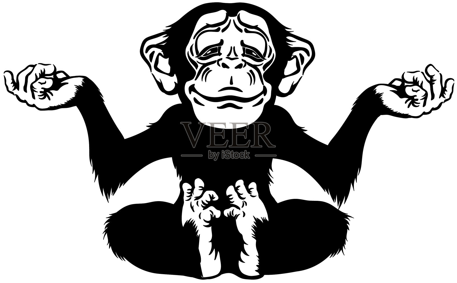 卡通黑猩猩或猿猴微笑着坐在那里。插画图片素材_ID:343657071-Veer图库