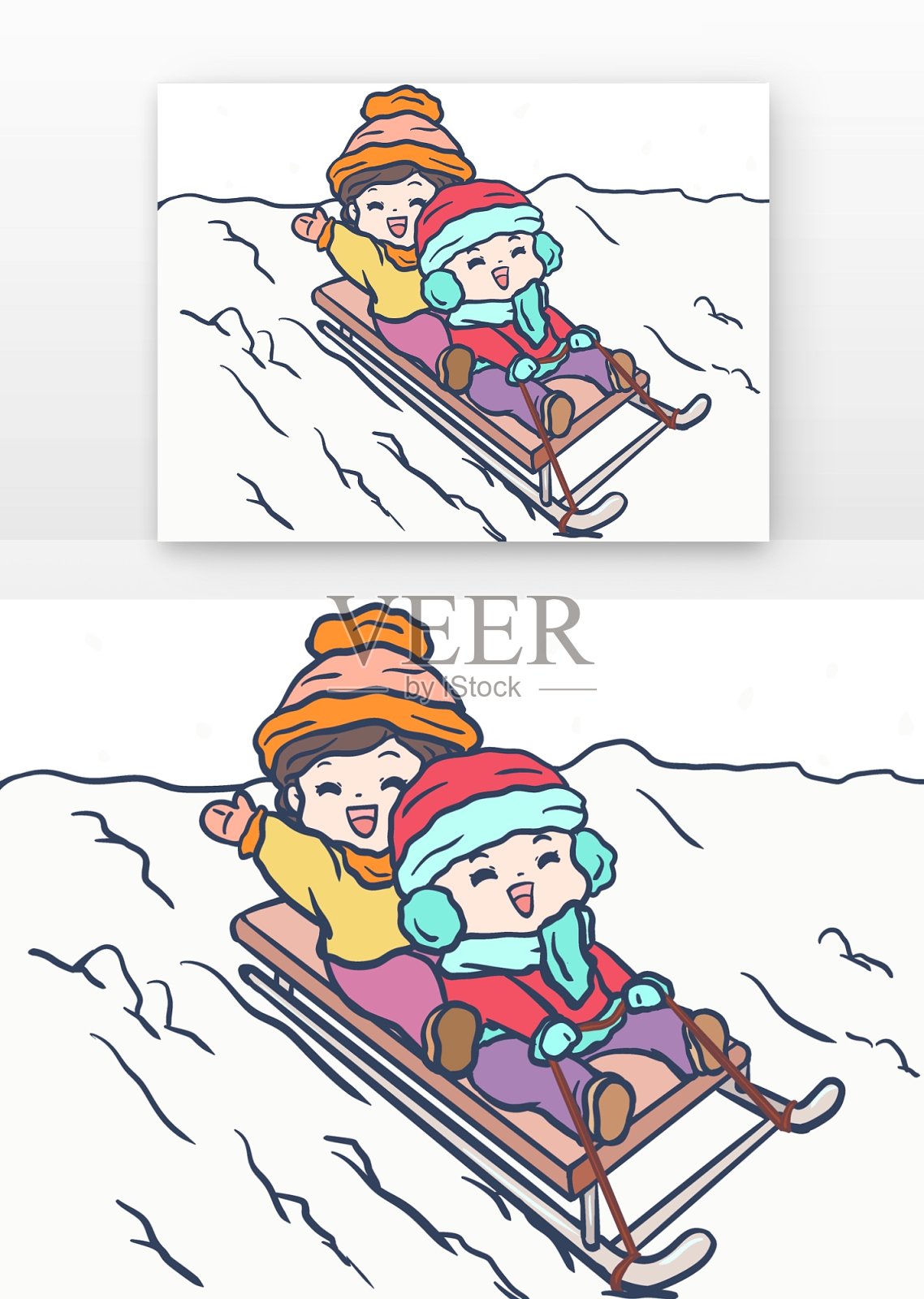 滑雪冬天儿童人物玩耍设计元素图片