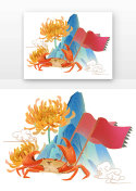 国潮菊花螃蟹元素符号图片