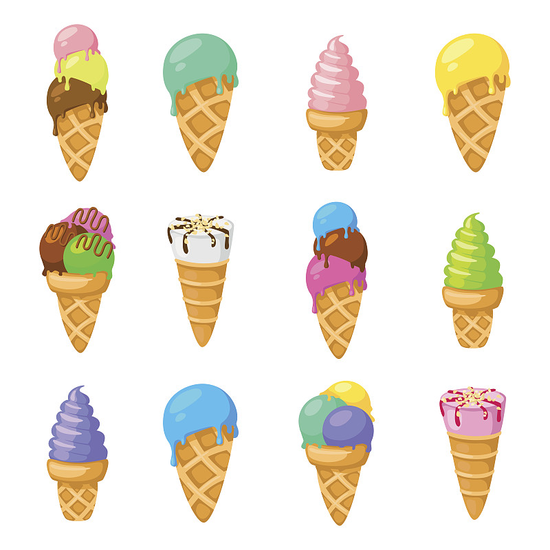 收集的12矢量冰淇淋插图孤立在白色图片下载