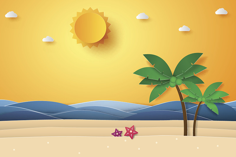 夏天，海面上有沙滩和椰子树图片素材