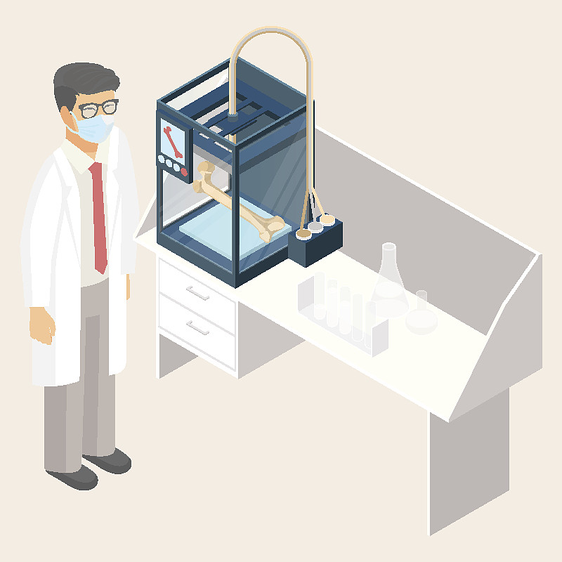 医生在实验室用3D打印机制作人造骨骼图片下载