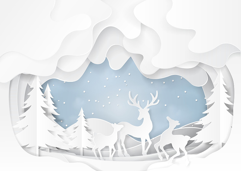 鹿在雪和冬天的背景纸艺术图片下载
